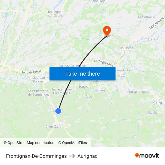 Frontignan-De-Comminges to Aurignac map
