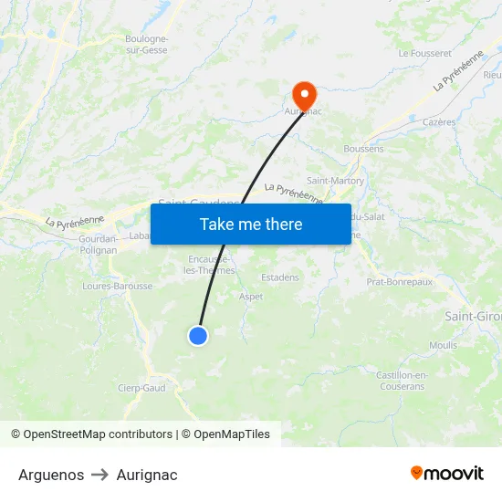 Arguenos to Aurignac map