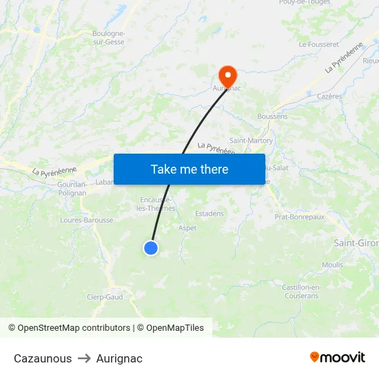 Cazaunous to Aurignac map
