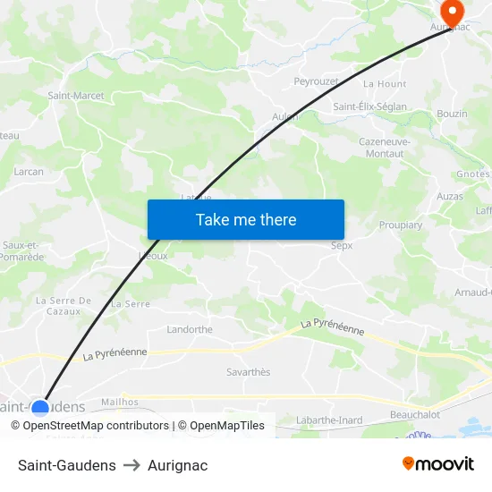 Saint-Gaudens to Aurignac map