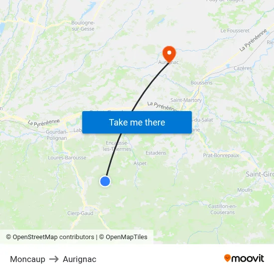 Moncaup to Aurignac map