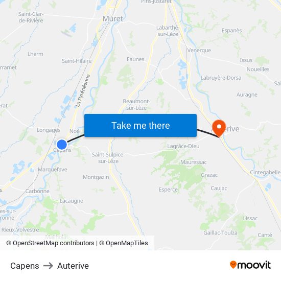 Capens to Auterive map