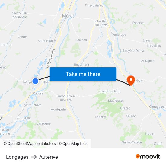 Longages to Auterive map
