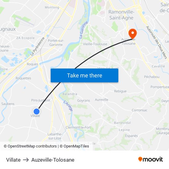 Villate to Auzeville-Tolosane map