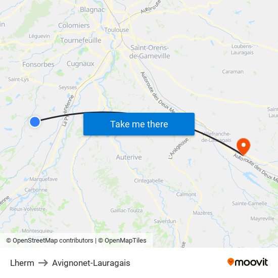 Lherm to Avignonet-Lauragais map