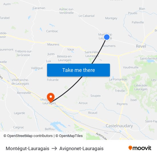 Montégut-Lauragais to Avignonet-Lauragais map