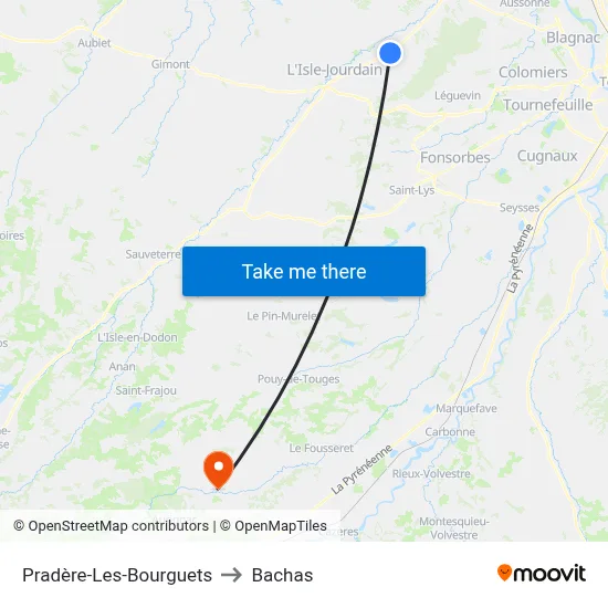 Pradère-Les-Bourguets to Bachas map