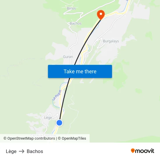 Lège to Bachos map