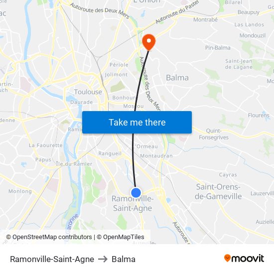 Ramonville-Saint-Agne to Balma map