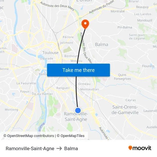 Ramonville-Saint-Agne to Balma map