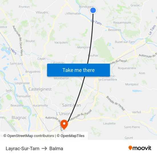 Layrac-Sur-Tarn to Balma map