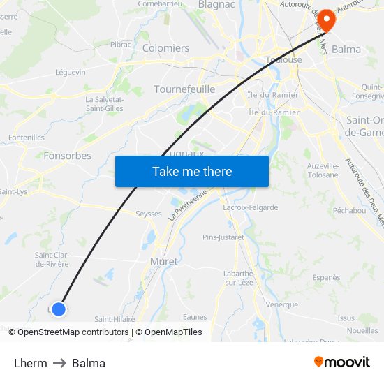 Lherm to Balma map