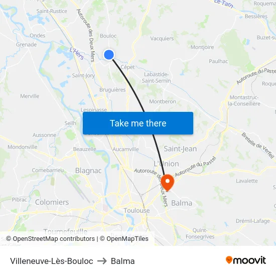 Villeneuve-Lès-Bouloc to Balma map