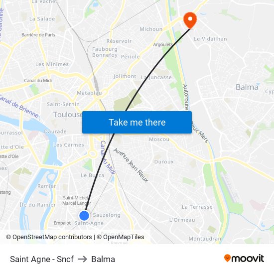 Saint Agne - Sncf to Balma map