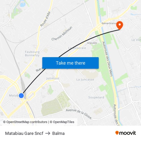 Matabiau Gare Sncf to Balma map