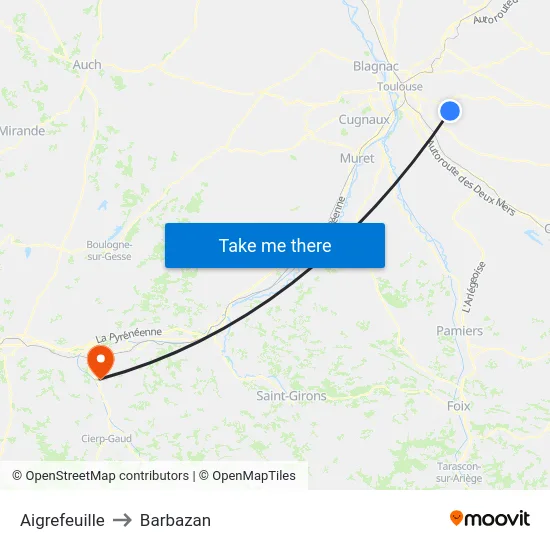 Aigrefeuille to Barbazan map