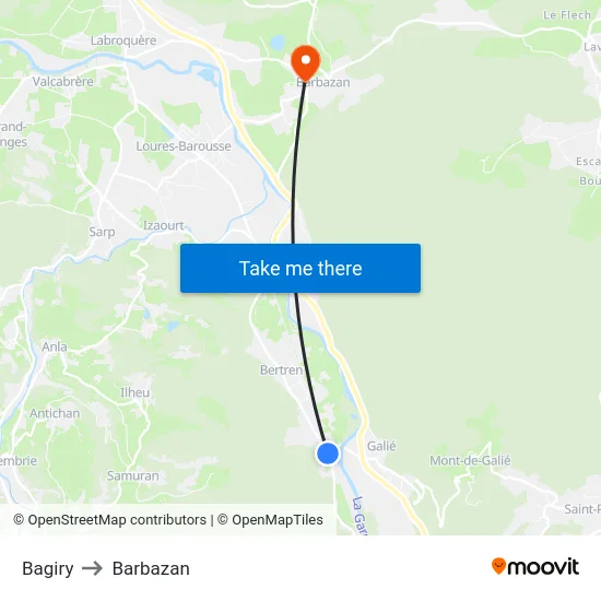 Bagiry to Barbazan map