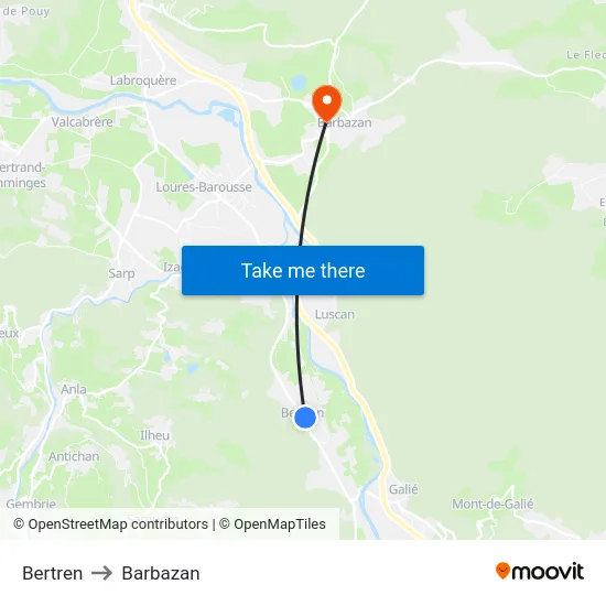 Bertren to Barbazan map