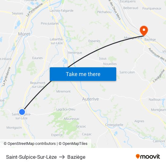 Saint-Sulpice-Sur-Lèze to Baziège map