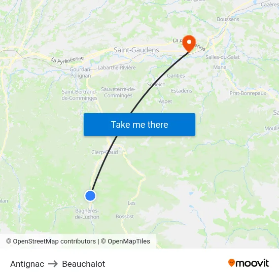 Antignac to Beauchalot map