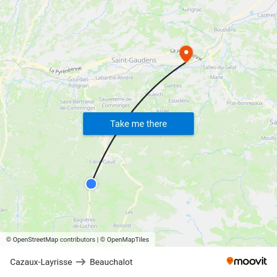 Cazaux-Layrisse to Beauchalot map