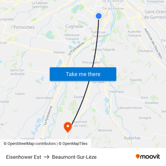 Eisenhower Est to Beaumont-Sur-Lèze map