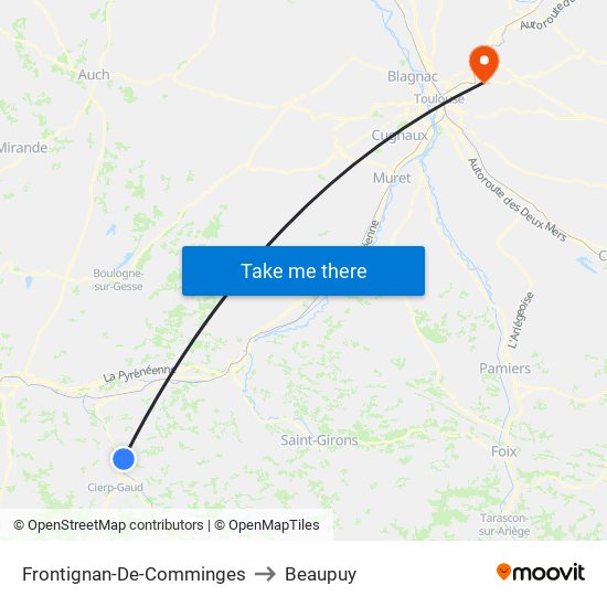 Frontignan-De-Comminges to Beaupuy map