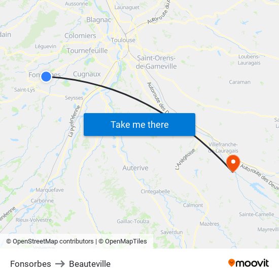 Fonsorbes to Beauteville map