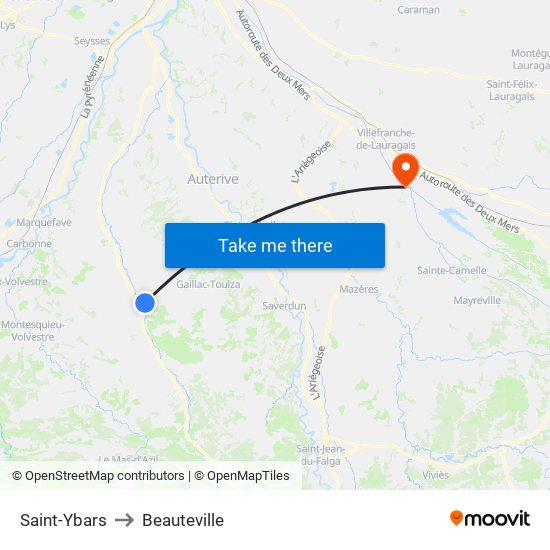Saint-Ybars to Beauteville map