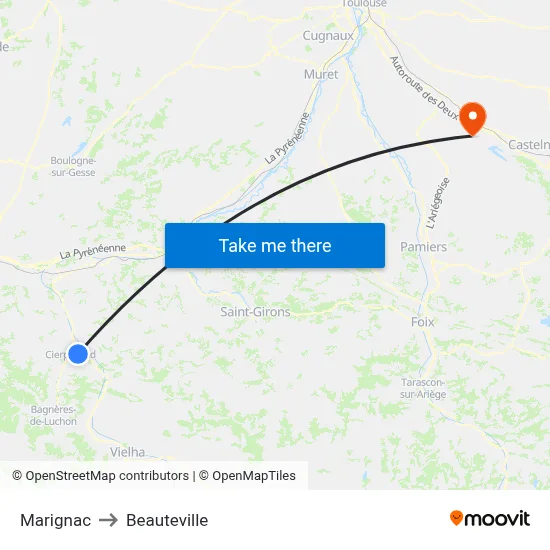 Marignac to Beauteville map