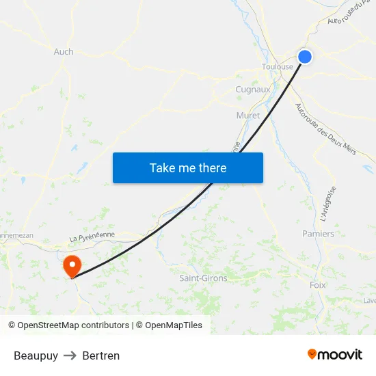 Beaupuy to Bertren map