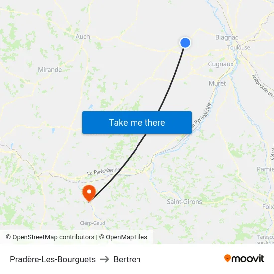 Pradère-Les-Bourguets to Bertren map