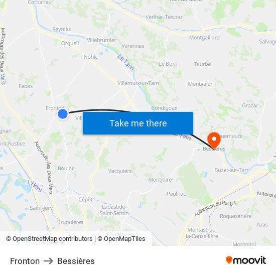 Fronton to Bessières map