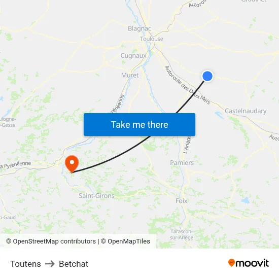 Toutens to Betchat map