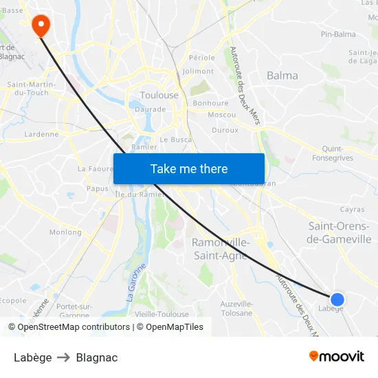 Labège to Blagnac map