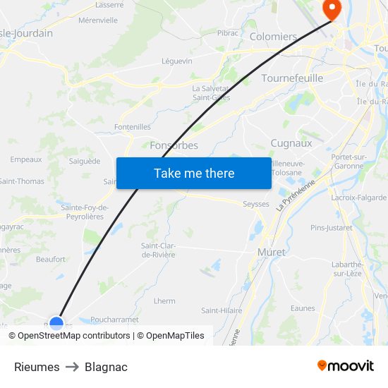 Rieumes to Blagnac map