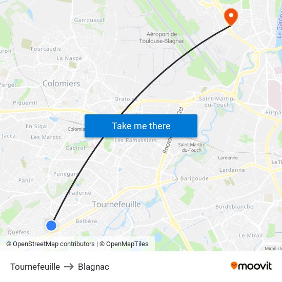 Tournefeuille to Blagnac map