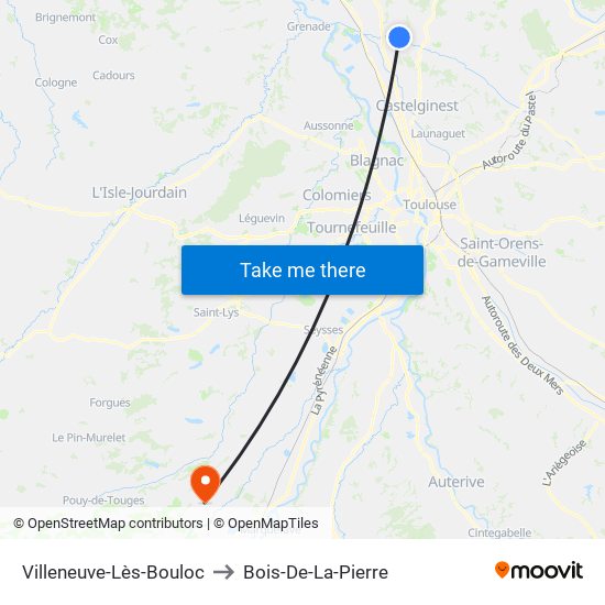 Villeneuve-Lès-Bouloc to Bois-De-La-Pierre map