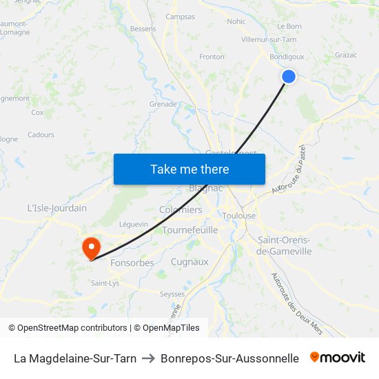 La Magdelaine-Sur-Tarn to Bonrepos-Sur-Aussonnelle map