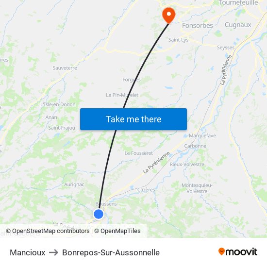 Mancioux to Bonrepos-Sur-Aussonnelle map