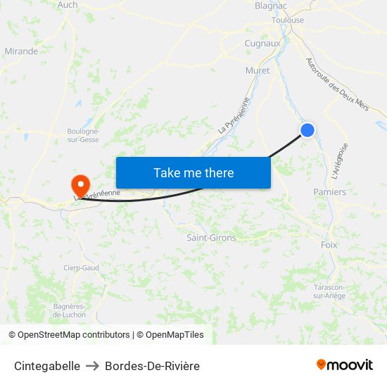 Cintegabelle to Bordes-De-Rivière map