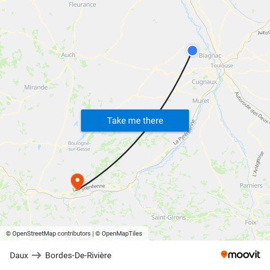 Daux to Bordes-De-Rivière map