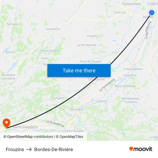 Frouzins to Bordes-De-Rivière map