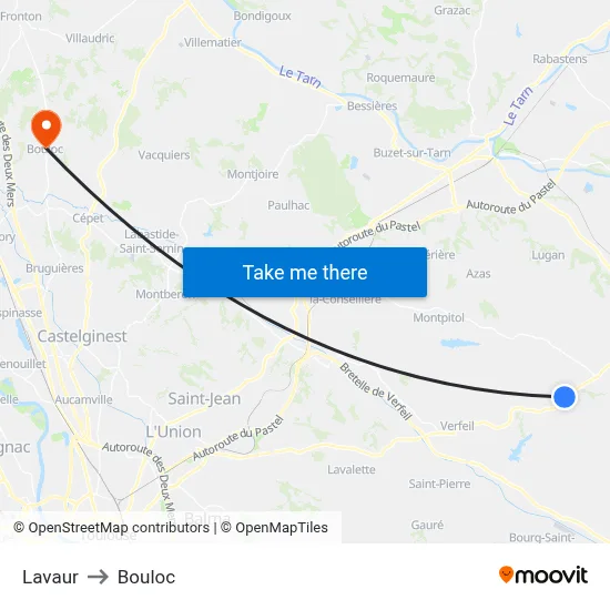Lavaur to Bouloc map