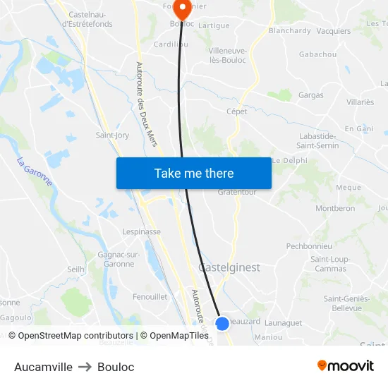 Aucamville to Bouloc map