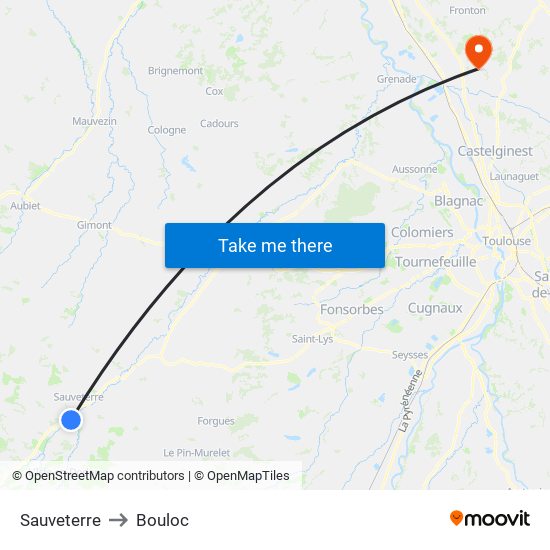 Sauveterre to Bouloc map