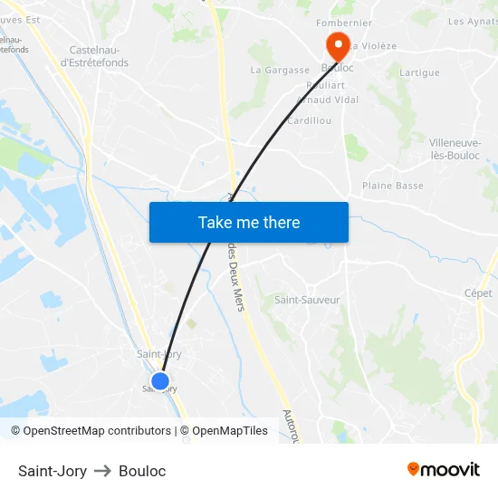 Saint-Jory to Bouloc map
