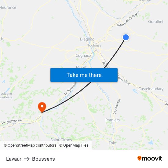 Lavaur to Boussens map