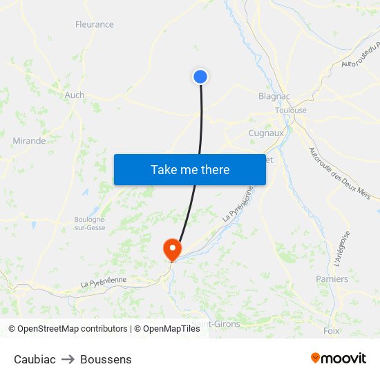 Caubiac to Boussens map