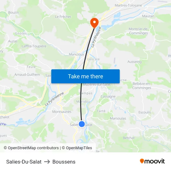 Salies-Du-Salat to Boussens map